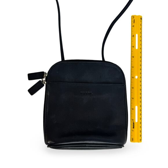 Fossil Black Leather Crossbody Purse – Small Zip Organizer Shoulder Bag - Picture 7 of 16